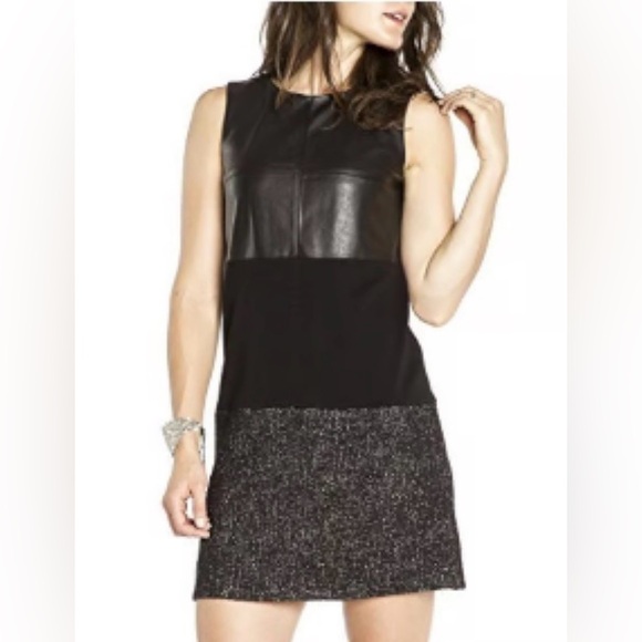 Black and Gray Leather and Tweed Calvin Klein Cocktail Dress Size 12 - Picture 1 of 5